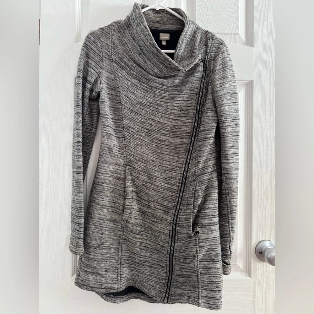 Bench Heather Gray Long Sweater Jacket with Asymmetrical Zipper - Picture 1 of 4